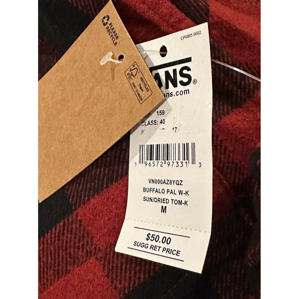 Vans Men's Flannel Button Down, Buffalo Plaid, Med Red, Size Medium, New - Picture 2 of 3
